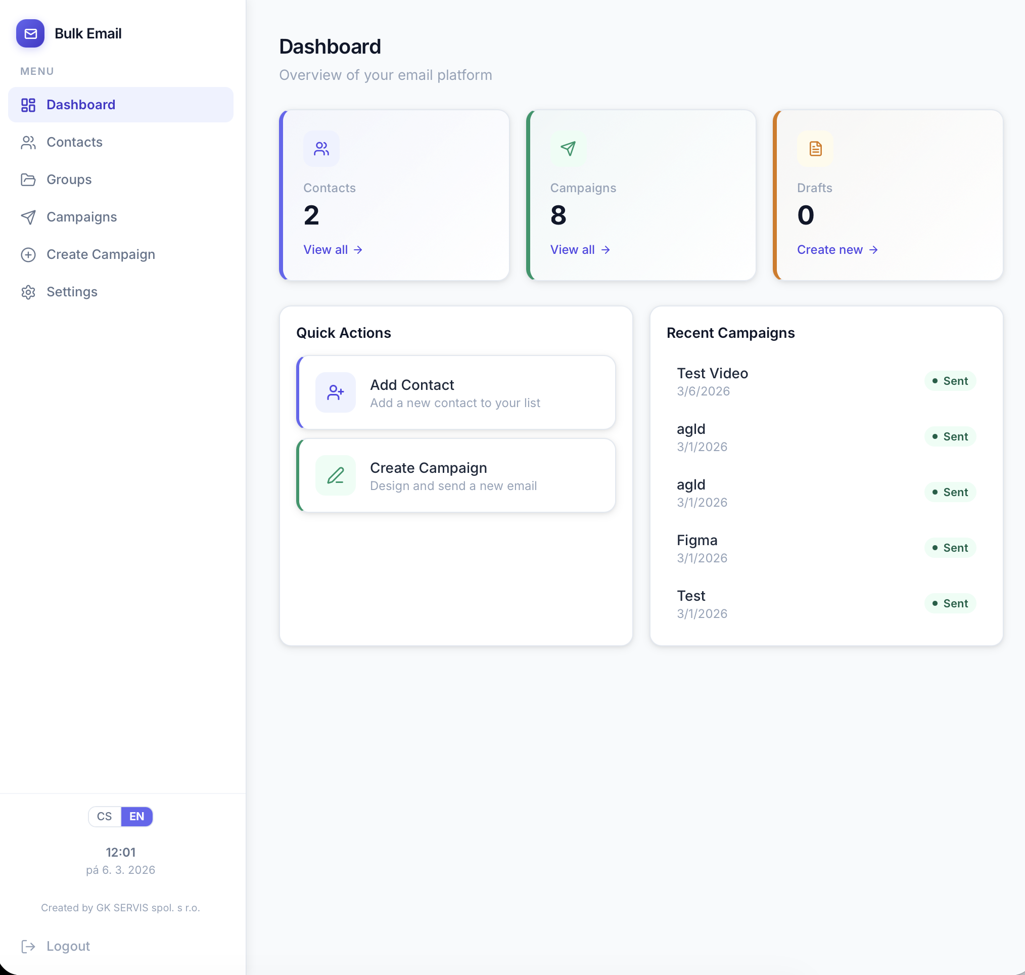 Healthcare email platform dashboard with patient segmentation and GDPR compliance